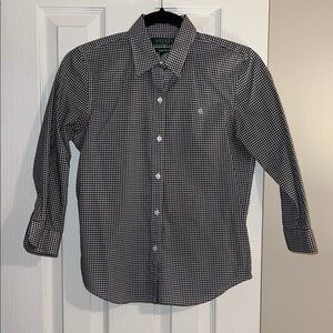 Ralph Lauren Black and White Gingham Button Down Shirt with 3/4 Sleeves